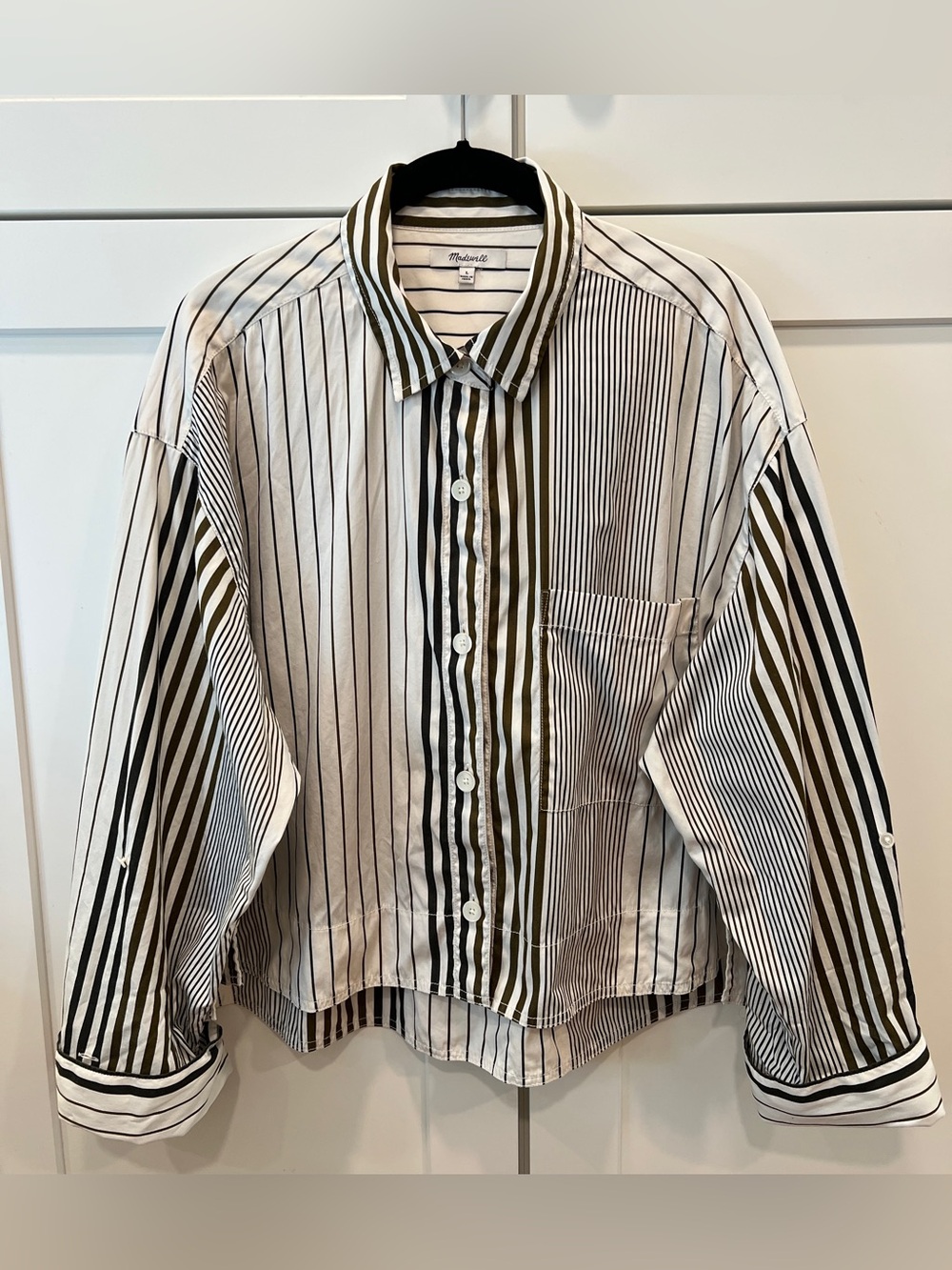 MADEWELL CURVE-HEM SHIRT IN POPLIN LIGHTHOUSE STRIPE, SIZE L. - Picture 4 of 11